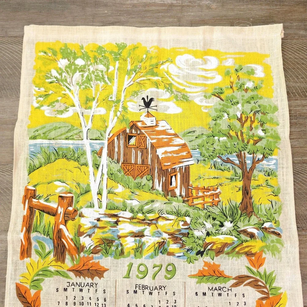 Vintage 1979 Cottage Farmhouse Decor‎ Linen Tea Towel Calendar